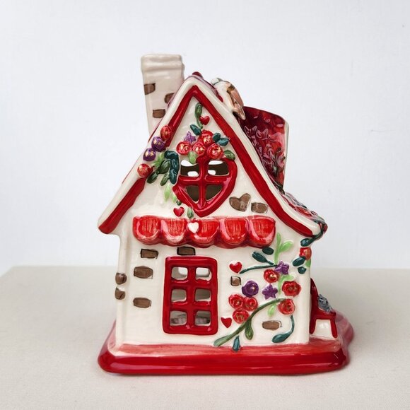 Blue Sky Clayworks Valentines Hearts & Roses Cottage Tealight Candle House New - Picture 8 of 9